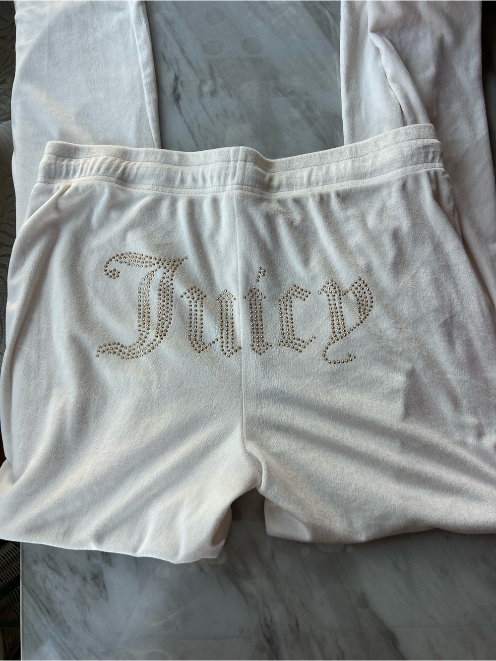Juicy Couture Cream Logo Tag Velour Sweatpants